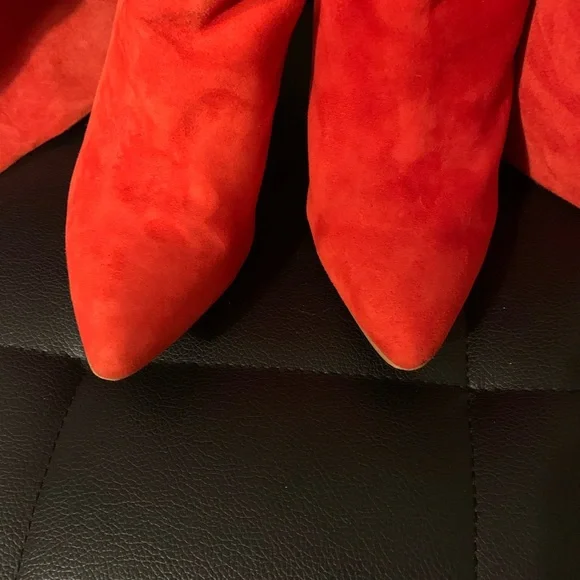 Vibrant Red Leather 5-inch Heeled Pointy Toe Boots Size 7.5 Valentine’s Day - Picture 10 of 12